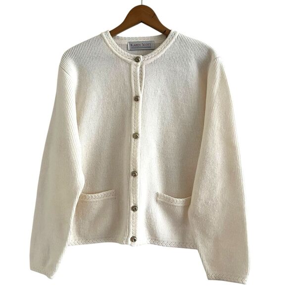 Vintage Wool Blend Ivory Boxy Cardigan M Crop Ladies Preppy Cottagecore Grandma - Picture 1 of 13